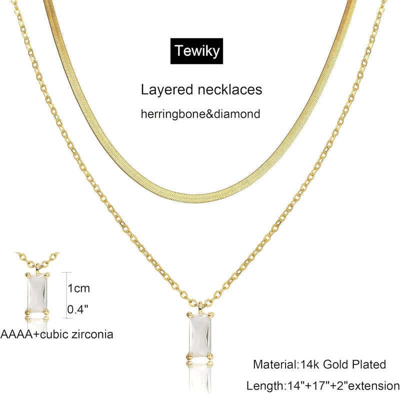 Tewiky Dainty 14k Gold Plated/Silver Cubic Zirconia Necklaces for Women, Simple CZ Jewelry Necklaces Trendy Gifts - Image 5